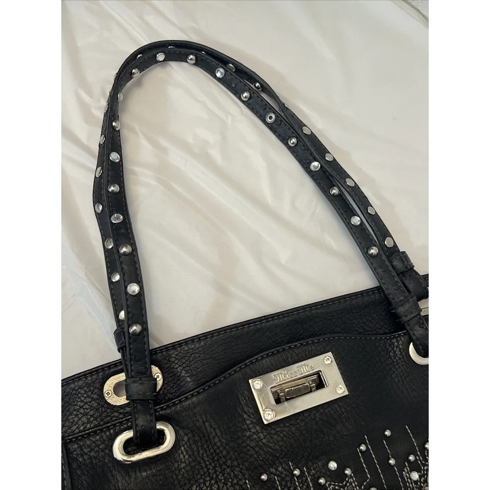 MISS ME Bling Faux Leather Messenger Computer Bag 20 X 12.5 X 5.5 Embellished‎